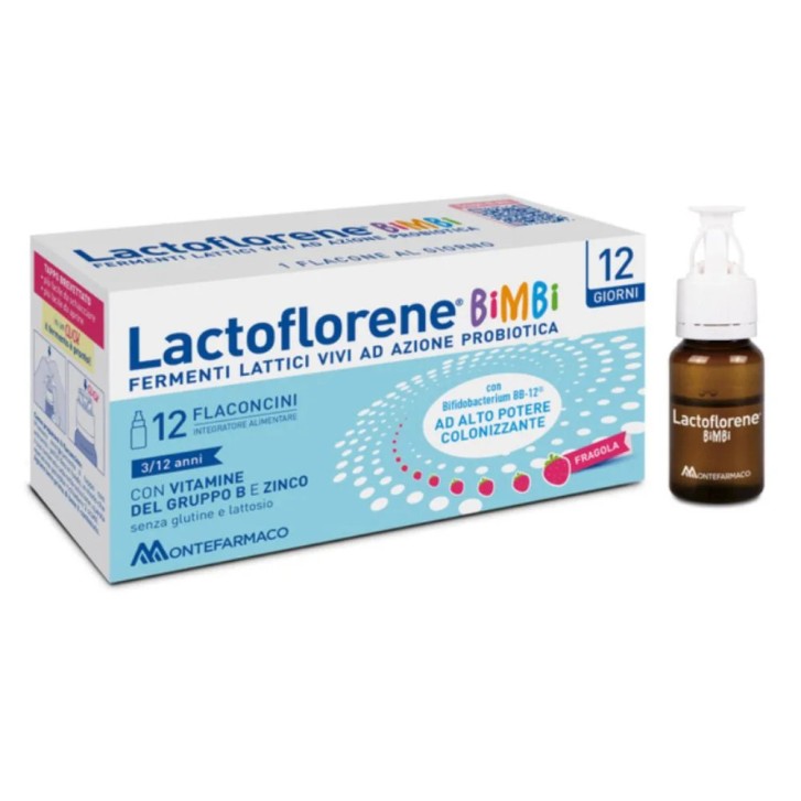 Lactoflorene Bimbi Integratore Alimentare per Bambini al Gusto Fragola 12 Flaconcini - Lactoflorene