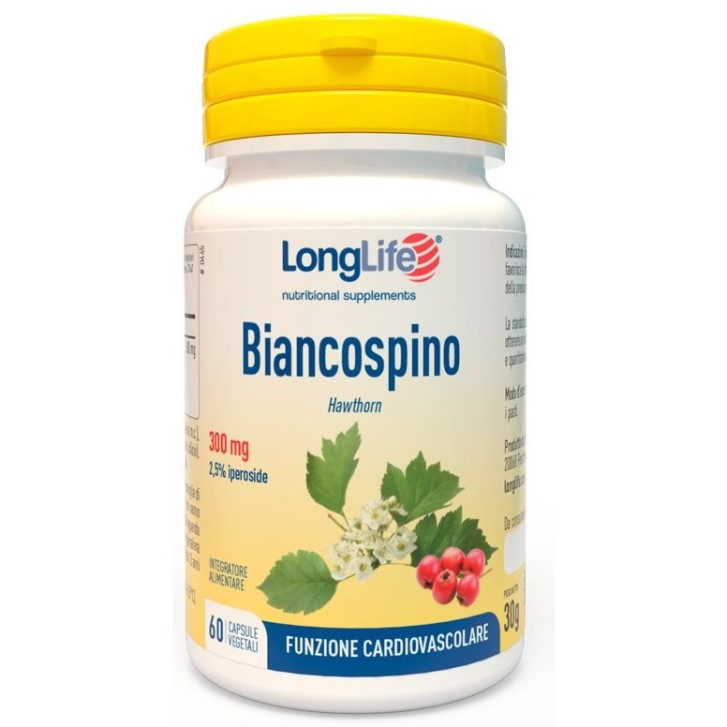 LongLife Biancospino Integratore per Apparato Cardiovascolare, 60 Capsule Vegetali - LongLife