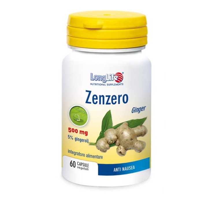 Zenzero 500mg Integratore Anti Nausea 60 Capsule Vegetali - Longlife