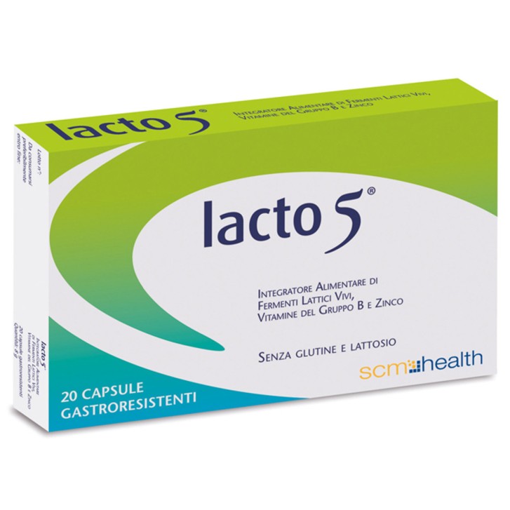 Lacto 5 Integratore Fermenti Lattici Vivi con Zinco e Vitamine B - 20 Capsule - Lacto 5