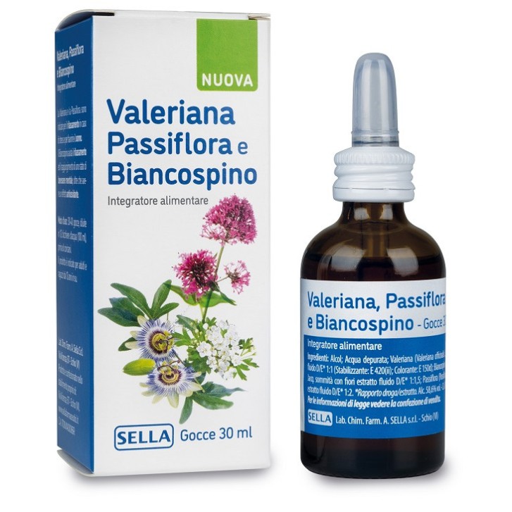 Valeriana Passiflora Biancospino Gocce Integratore Rilassamento 30 ml - Sella Srl Valeriana Passiflora Biancospino Gocce Integratore Rilassamento 30 ml - Sella Srl