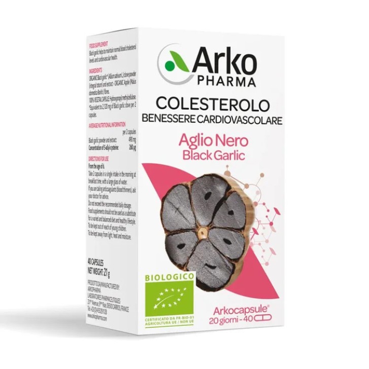 Aglio Nero Bio Integratore per Colesterolo e Benessere Cardiovascolare 40 Capsule - Arkofarm