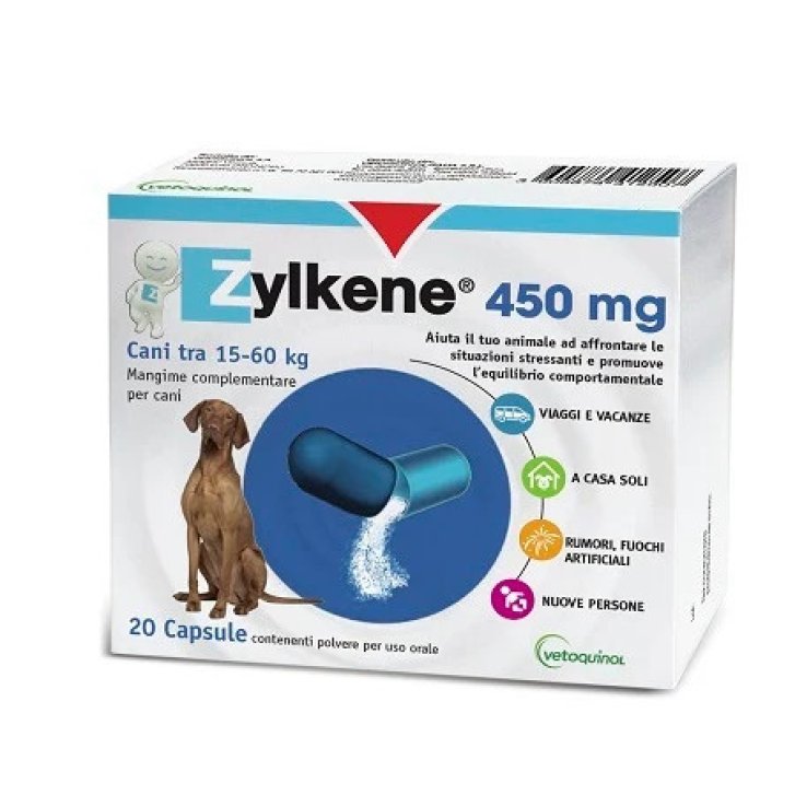 Zylkene Cani 450mg Integratore Benessere per Cani 15-60kg 20 Capsule - Vetoquinol
