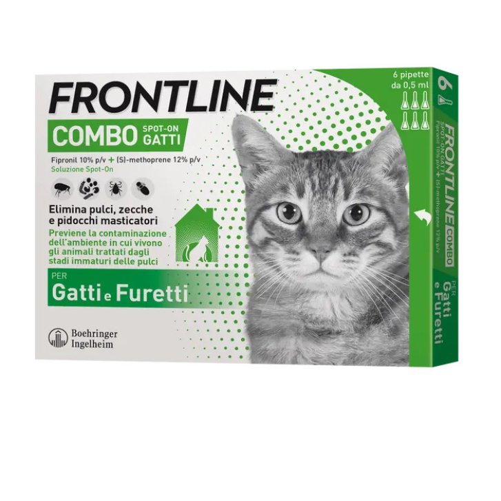 Frontline Combo Spot-On Soluzione Pulci, Zecche e Pidocchi Gatti/Furetti 6 Pipette - Frontline