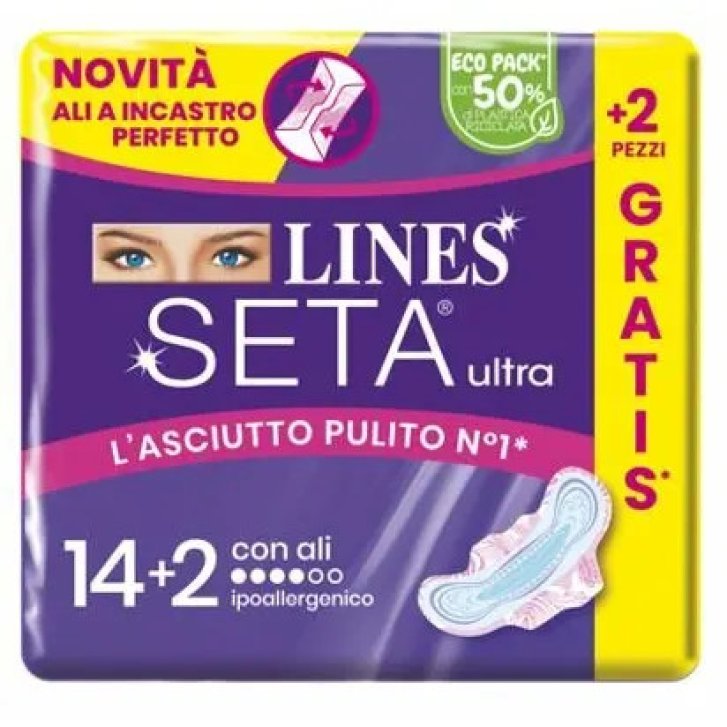 Assorbenti Seta Ultra Ipoallergenici Neutralizza Odori con Ali 14+2 Pezzi - Lines