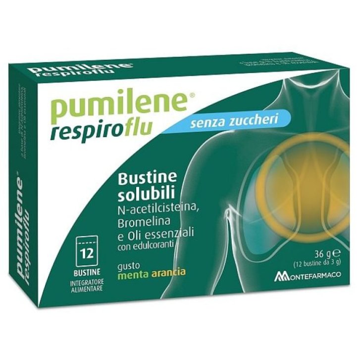 Pumilene Respiroflu Integratore Vie Respiratorie Senza Zucchero 12 Bustine - Pumilene