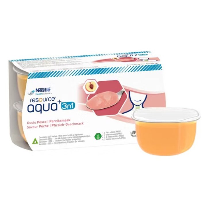 Resource Aqua 3in1 Acqua Gelificata per Disfagia con Fibre PHGG Pesca 4x125g - Nestlé