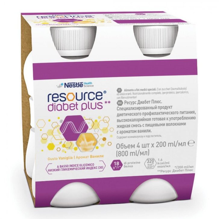 Resource Diabet Plus Vaniglia Alimento Dietetico Iperproteico Diabetici 4x200ml - Nestlé