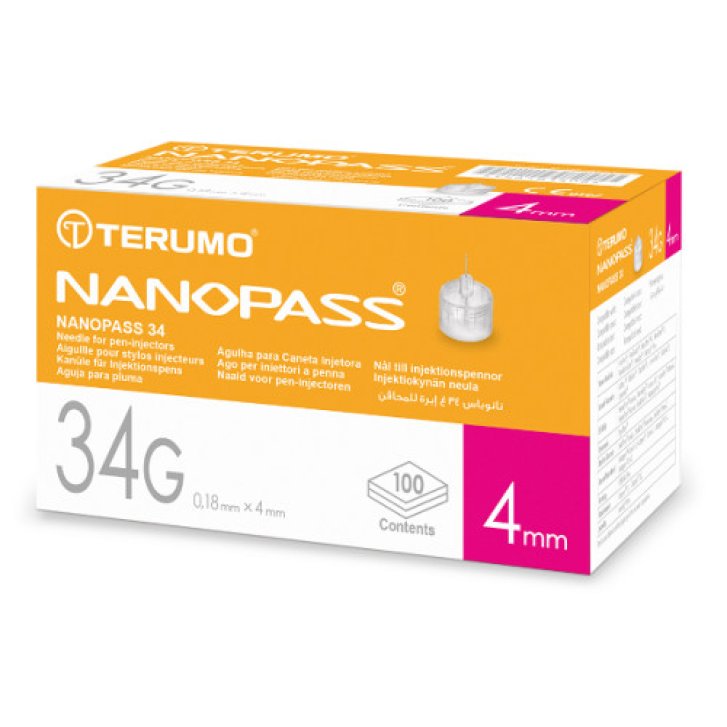 Nanopass Ago G34 4mm 100 Pezzi per Penna Insulina - Terumo