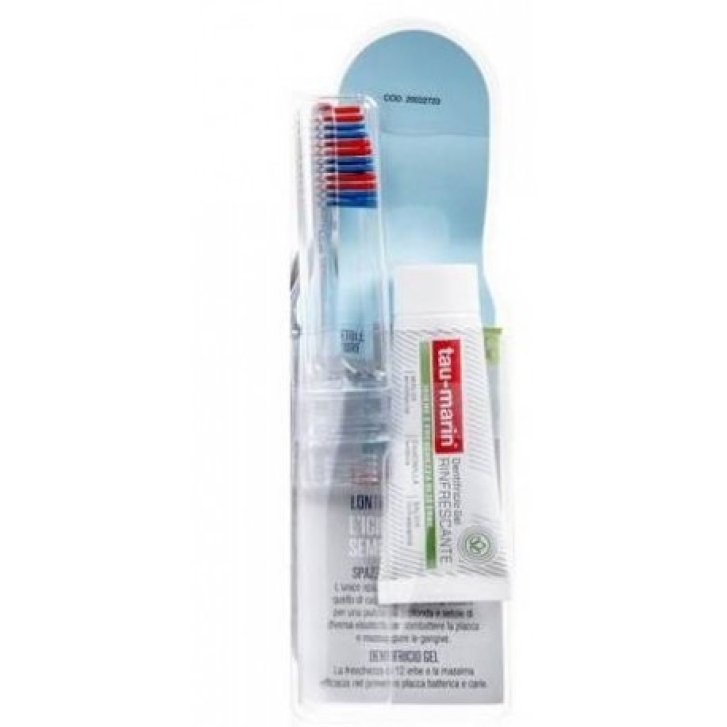 Tau Kit da viaggio spazzolino medio con dentifricio gel alle 12 erbe 20ml - Tau-Marin