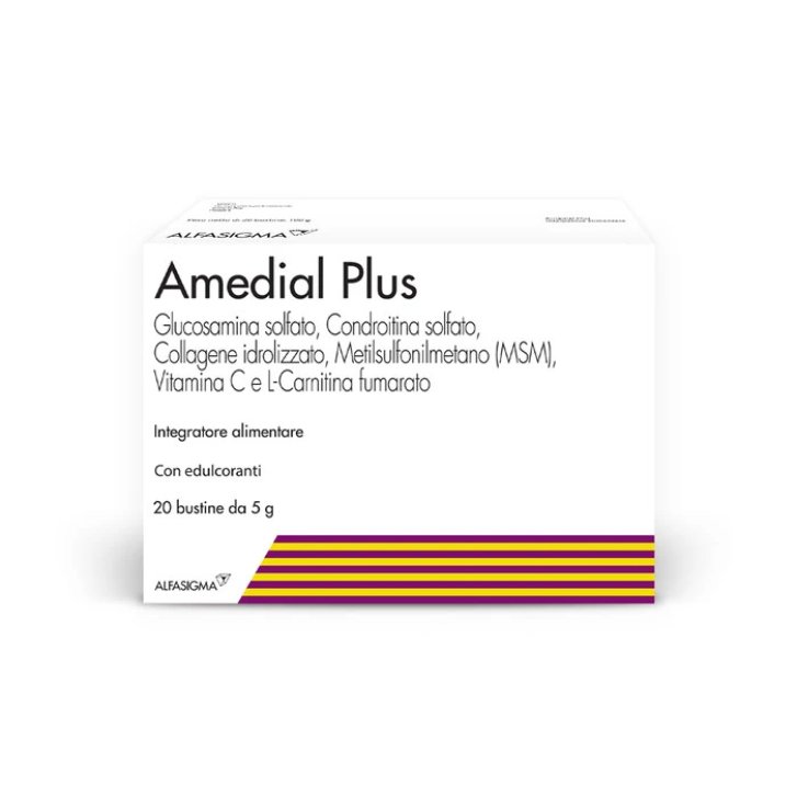 Amedial Plus Integratore per Ossa e Cartilagini con Glucosamina Condroitina e Collagene 20 Bustine - Alfasigma