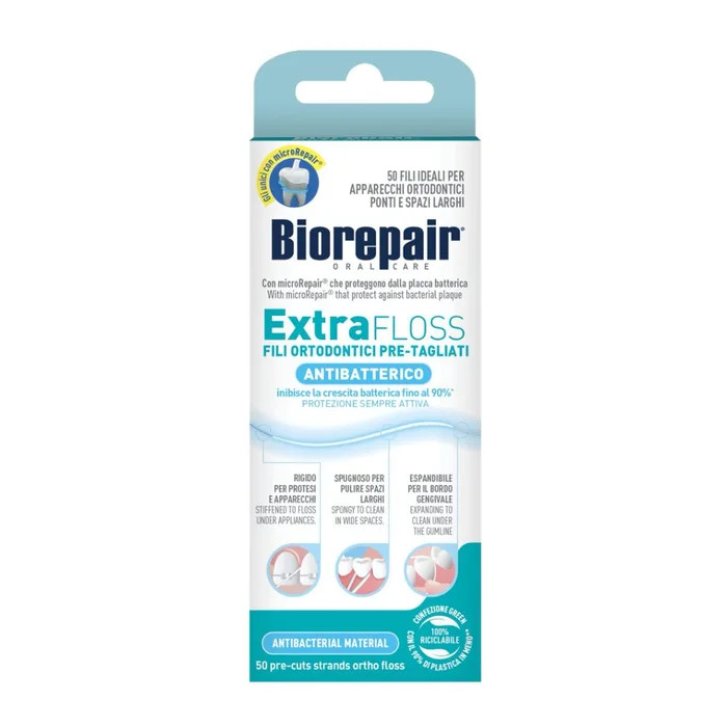 Biorepair Extra Floss fili ortodontici interdentali pre-tagliati antibatterici 50 pezzi - Biorepair Biorepair Extra Floss fili ortodontici interdentali pre-tagliati antibatterici 50 pezzi - Biorepair