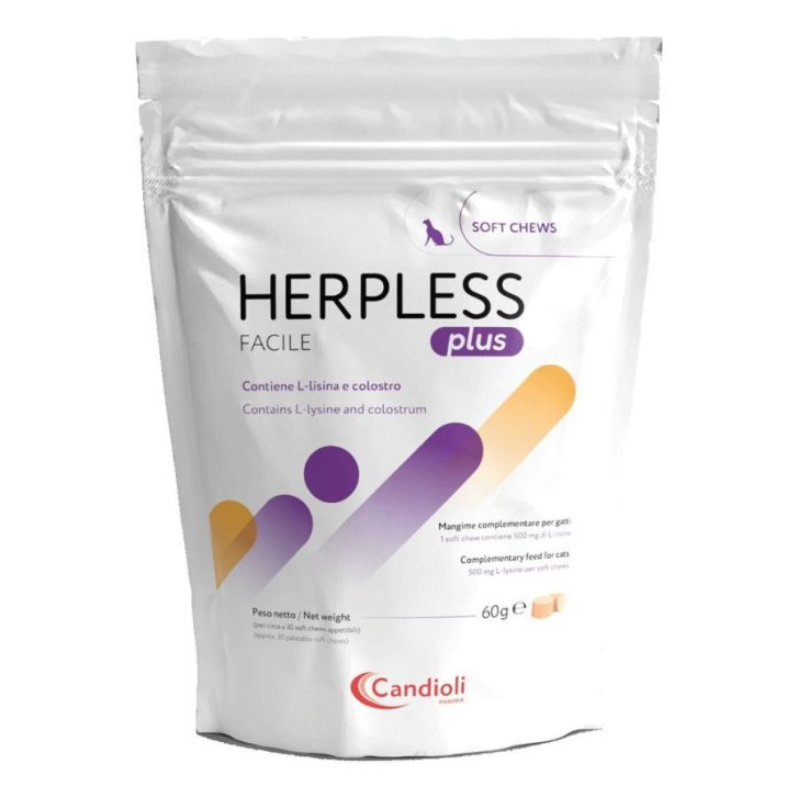 Herpless Plus Facile mangime complementare per gatti con L-lisina e colostro 30 soft chews - Candioli