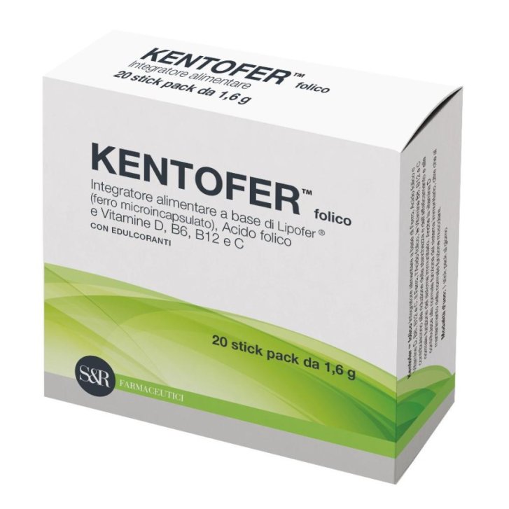 Kentofer Folico Integratore Ferro Acido Folico e Vitamine D B6 B12 C Senza Glutine e Lattosio 20 Stick Pack - S&R Farmaceutici