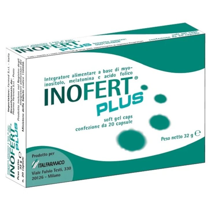 Inofert Plus Integratore Fertilità con Myo-Inositolo Melatonina e Acido Folico 20 Capsule Softgel - INOFERT