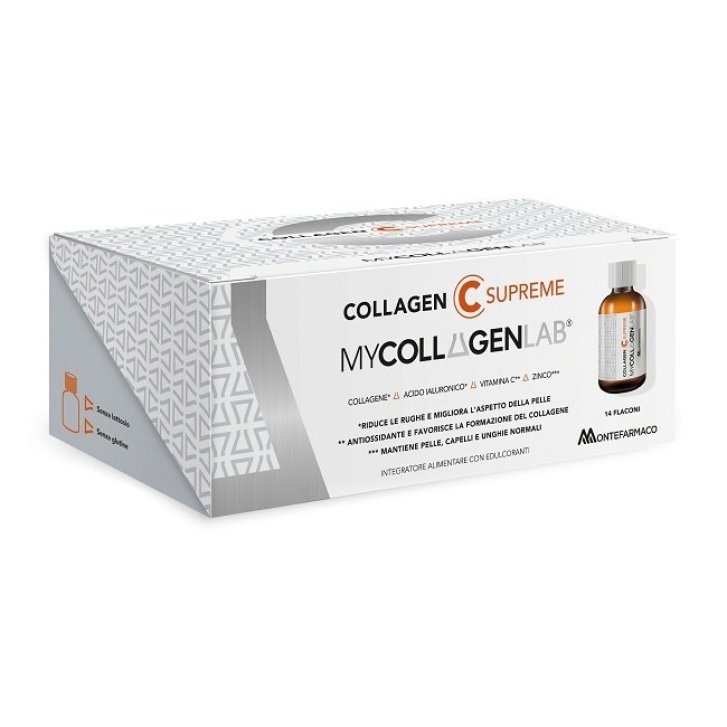 Mycollagenlab Collagen C Supreme Integratore con Collagene, Acido Ialuronico, Vitamine e Minerali. 14 Flaconcini - Mycollagenlab