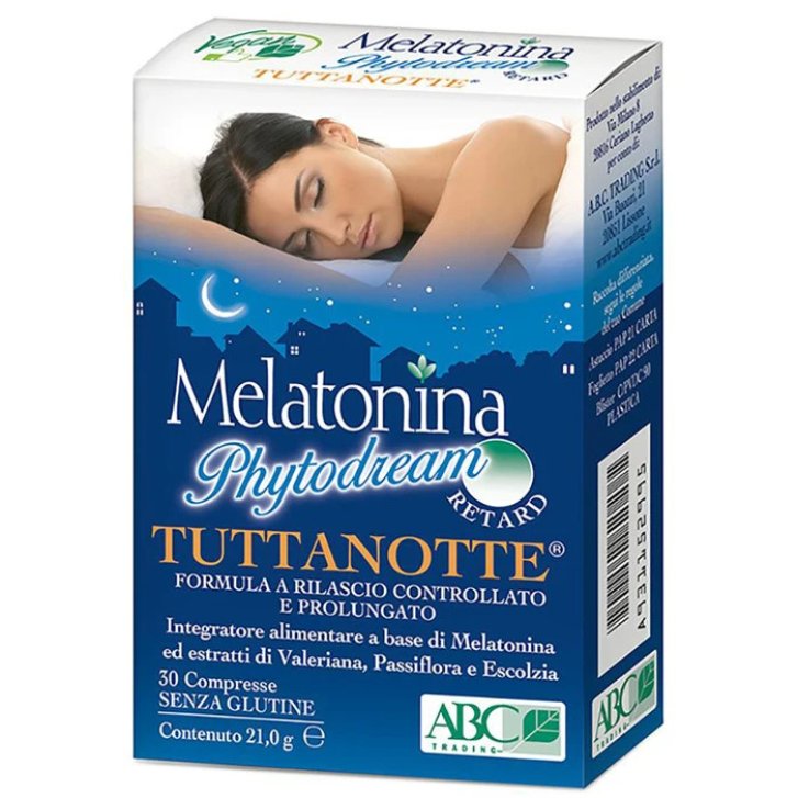 Melatonina Phytodream Tuttanotte Retard Integratore Sonno con Valeriana e Passiflora 30 Compresse - ABC Trading Melatonina Phytodream Tuttanotte Retard Integratore Sonno con Valeriana e Passiflora 30 Compresse - ABC Trading
