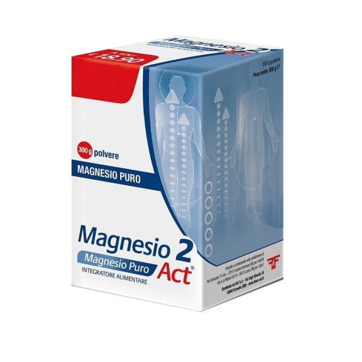 Magnesio 2 Act Puro Integratore Alimentare in Polvere Funzione Muscolare e Riduzione Stanchezza 300g - F&F