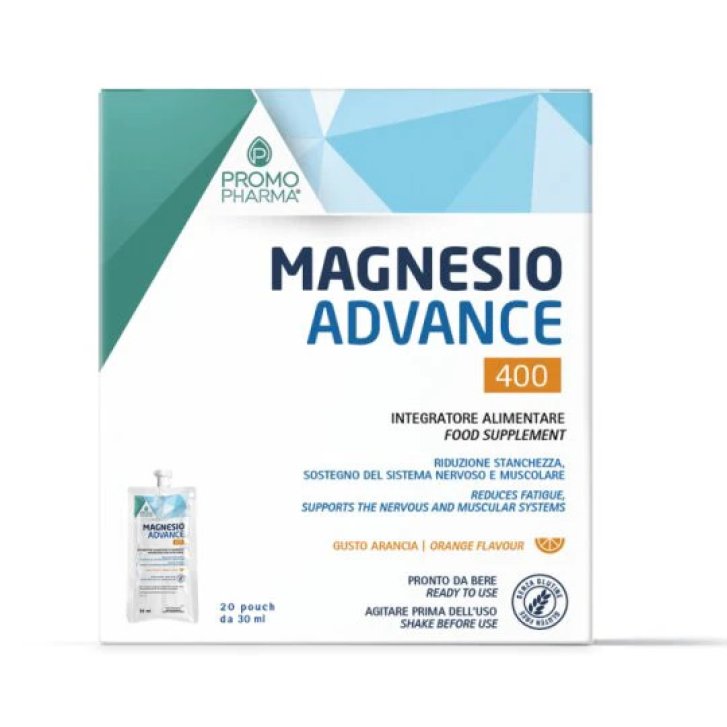 Magnesio Advance 400 Integratore con Citrato e Bisglicinato per Stanchezza e Funzione Muscolare 20 Pouch da 30ml - Promopharma