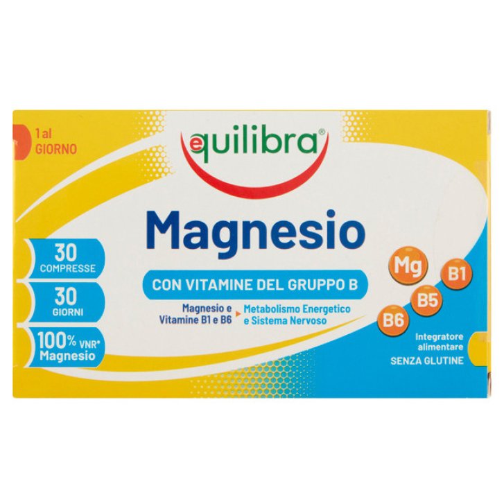 Magnesio Integratore con Vitamine B1 B5 B6 Metabolismo Energetico Senza Glutine 30 Compresse - Equilibra Magnesio Integratore con Vitamine B1 B5 B6 Metabolismo Energetico Senza Glutine 30 Compresse - Equilibra