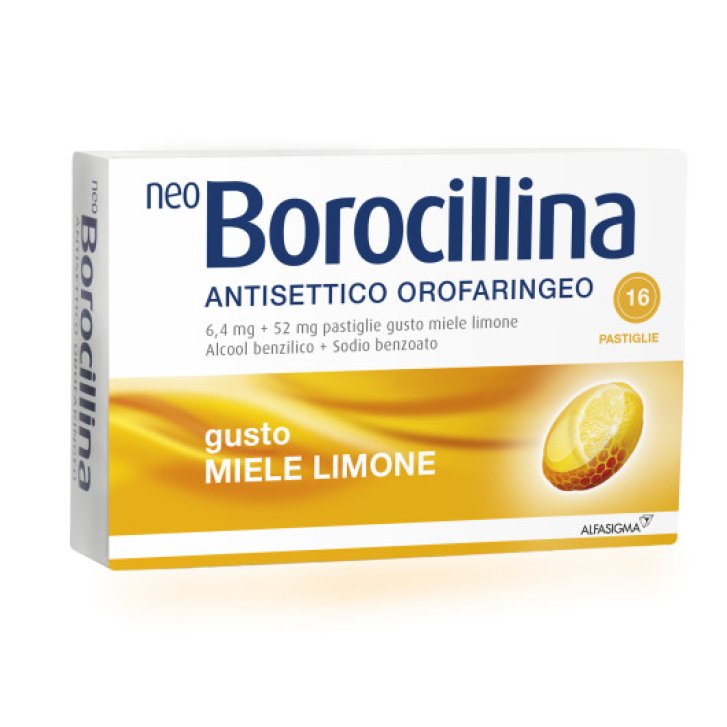 Neo Borocillina Antisettico Gola 20 Pastiglie Senza Zucchero Miele e Limone - Alfasigma