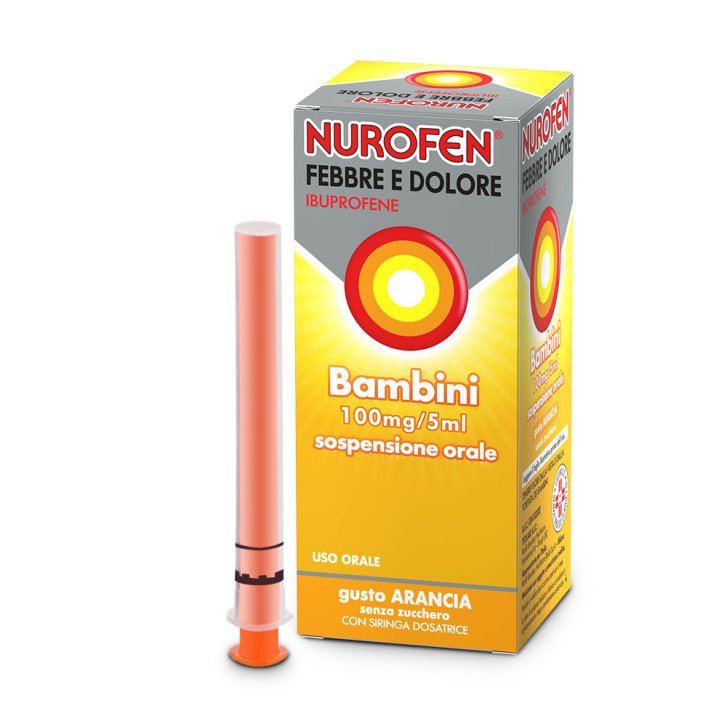 Nurofen Febbre e Dolore Bambini Sospensione Orale 100mg/5ml Gusto Arancia Senza Zucchero 150ml - Nurofen