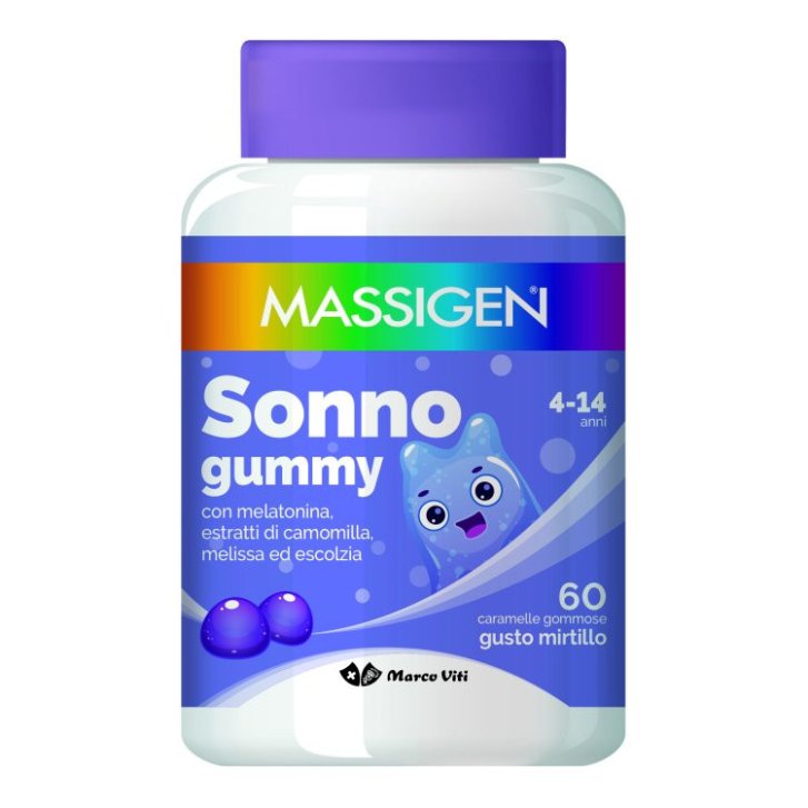 Massigen Sonno Gummy Integratore Sonno Bambini con Melatonina Camomilla e Melissa Senza Glutine 60 Caramelle Gommose - Massigen