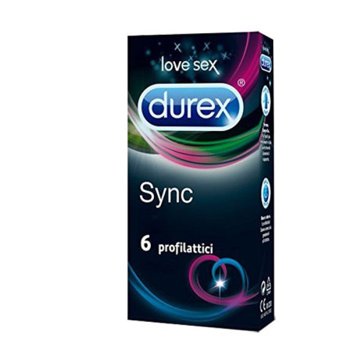 Durex Sync Profilattico in Lattice con Rilievi Nervature e Lubrificante Ritardante 6 Pezzi - Durex