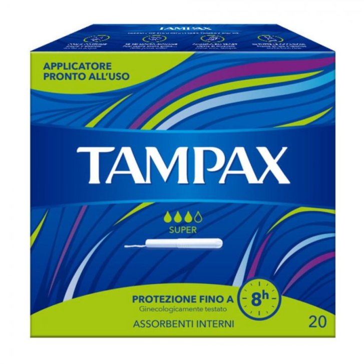 Tampax Blue Box Super Assorbenti Interni con Applicatore in Cartone Flusso Medio Abbondante 20 Pezzi - Tampax