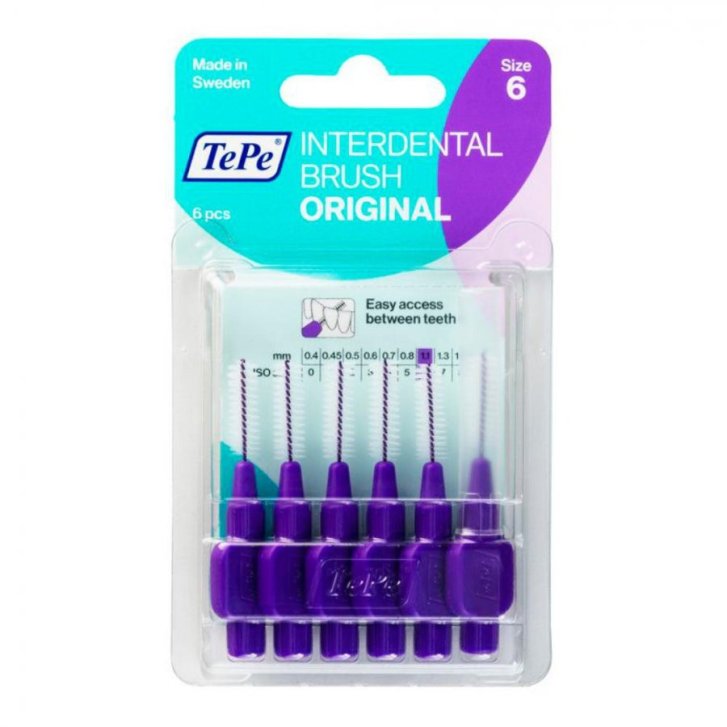 TePe Scovolini Interdentali Viola 1,1mm Misura ISO 6 per Igiene Dentale 6 Pezzi - TePe