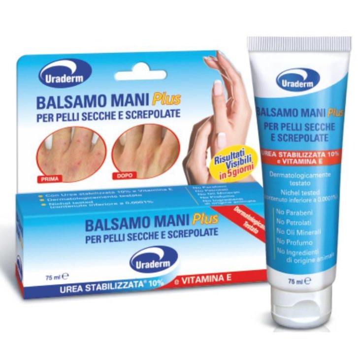 Uraderm Balsamo Mani Plus Crema Idratante con Urea 10% e Vitamina E per Mani Secche e Screpolate 75ml - DI-VA