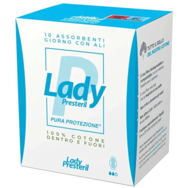 Lady Presteril Assorbenti Giorno con Ali Ripiegati in Puro Cotone Ipoallergenici 10 Pezzi - Lady Presteril