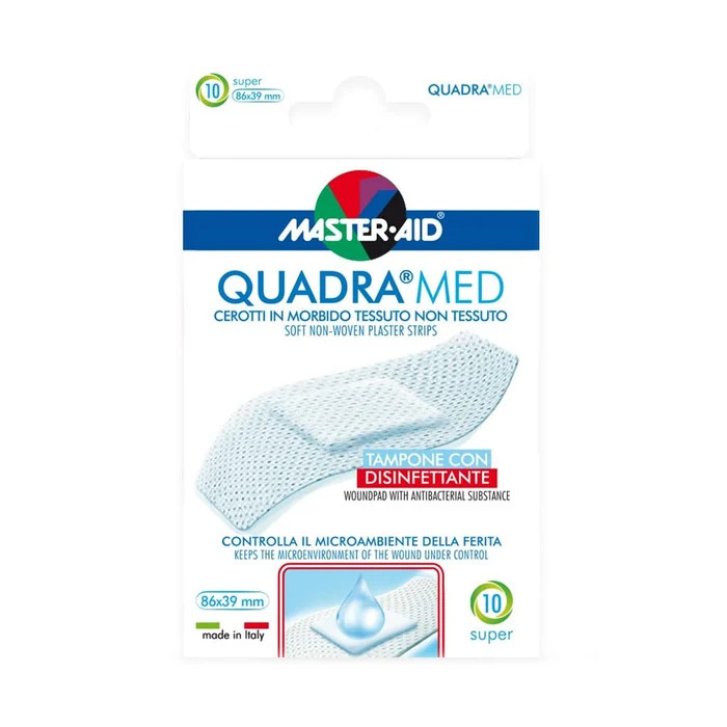 Quadra Med Cerotto Super Traspirante con Disinfettante 86x39mm 10 Pezzi - Master Aid