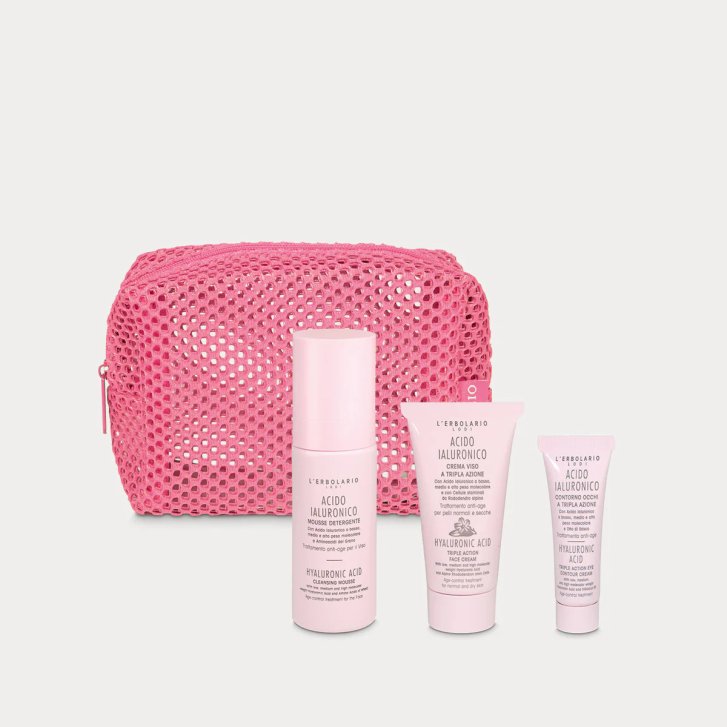 Beauty Express Routine Viso Kit Acido Ialuronico Mousse Detergente + Crema Tripla Azione + Contorno Occhi Formato Viaggio - L\'Erbolario
