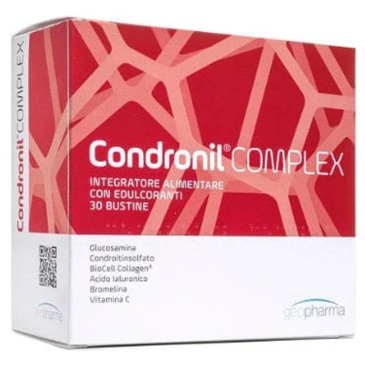 Condronil Complex Integratore Articolazioni con Glucosamina Condroitina Acido Ialuronico e Vitamina C 30 Bustine - Geofarma