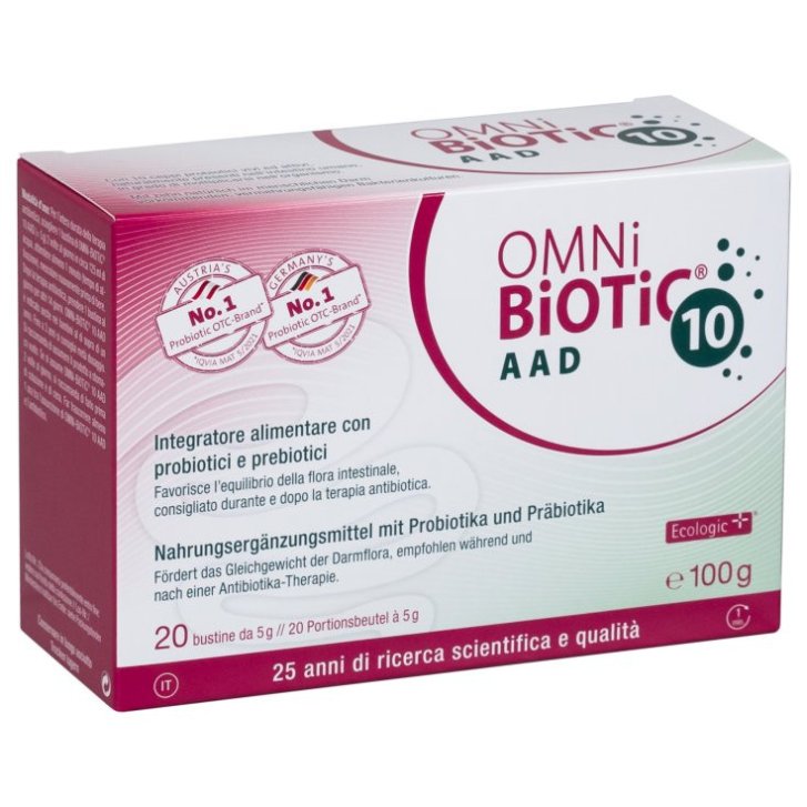 OMNi BiOTiC 10 AAD Integratore Probiotico e Prebiotico Flora Intestinale 10 Ceppi Senza Glutine e Lattosio 20 Bustine da 5g - Omni Biotic