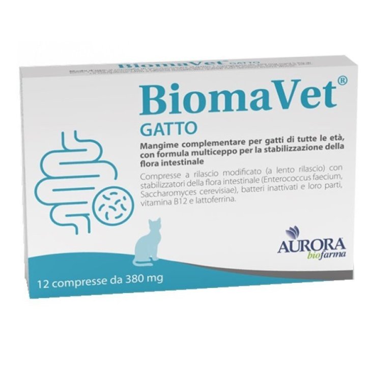 Biomavet Gatto Mangime Complementare Probiotici Flora Intestinale 12 Compresse 380mg - Aurora Biofarma