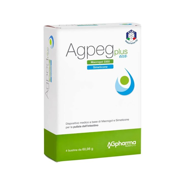 Agpeg Plus Esse Dispositivo Medico Pulizia Intestino con Macrogol 3350 e Simeticone Senza Glutine 4 Bustine - AG Pharma Agpeg Plus Esse Dispositivo Medico Pulizia Intestino con Macrogol 3350 e Simeticone Senza Glutine 4 Bustine - AG Pharma