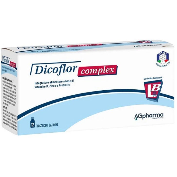 Dicoflor Complex Integratore Probiotici Vitamine B e Zinco Senza Glutine 12 Flaconcini da 10ml - Dicoflor