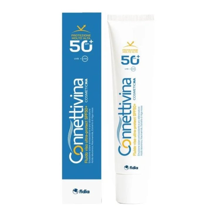Connettivina Fluido Viso SPF50+ Solare Ultraleggero con Acido Ialuronico ed Estratto di Alga Rossa 50 ml - Fidia