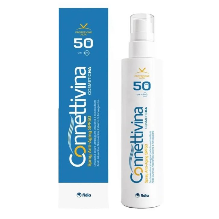 Connettivina Spray Solare Anti-Aging SPF50 Idratante Antiossidante UVA UVB 180ml - Fidia Farmaceutici Connettivina Spray Solare Anti-Aging SPF50 Idratante Antiossidante UVA UVB 180ml - Fidia Farmaceutici