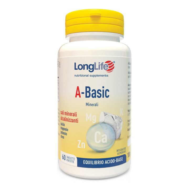 A-Basic Integratore Minerali Potassio Calcio Magnesio e Zinco Vegan Senza Glutine 60 Tavolette - Longlife