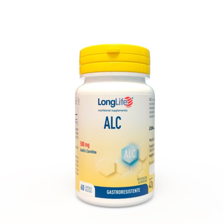 ALC Integratore Acetil L-Carnitina 500mg Funzionalità Cerebrale Vegano Senza Glutine 60 Capsule - LongLife