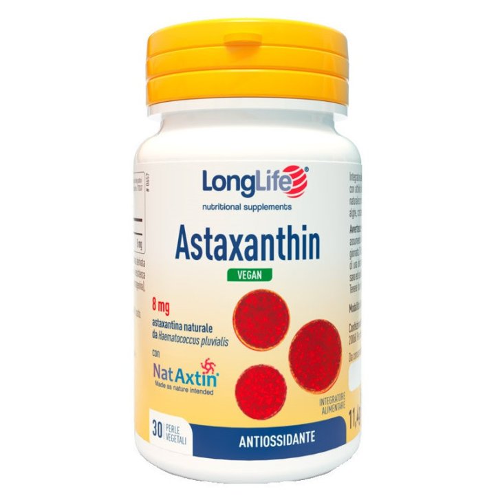 Astaxanthin Vegan Integratore Antiossidante con Astaxantina 8mg 30 Perle Vegetali - Longlife