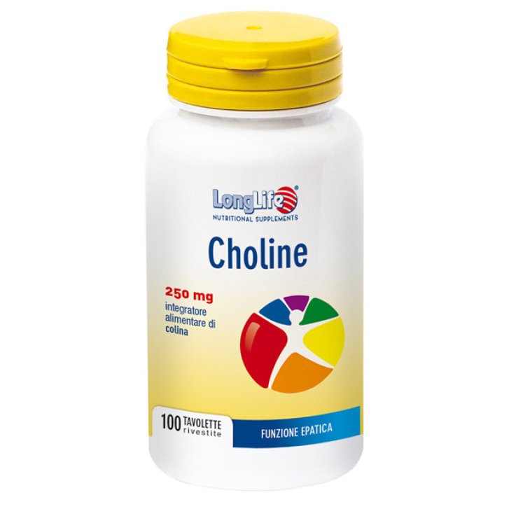 Choline Integratore Alimentare Colina 250mg per Funzione Epatica e Metabolismo Lipidi 100 Tavolette - LONGLIFE
