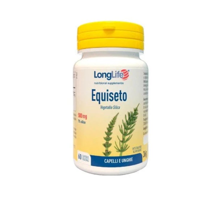 Equiseto 500mg Integratore Drenante per Capelli Unghie e Vie Urinarie Senza Glutine 60 Capsule Vegetali - LongLife