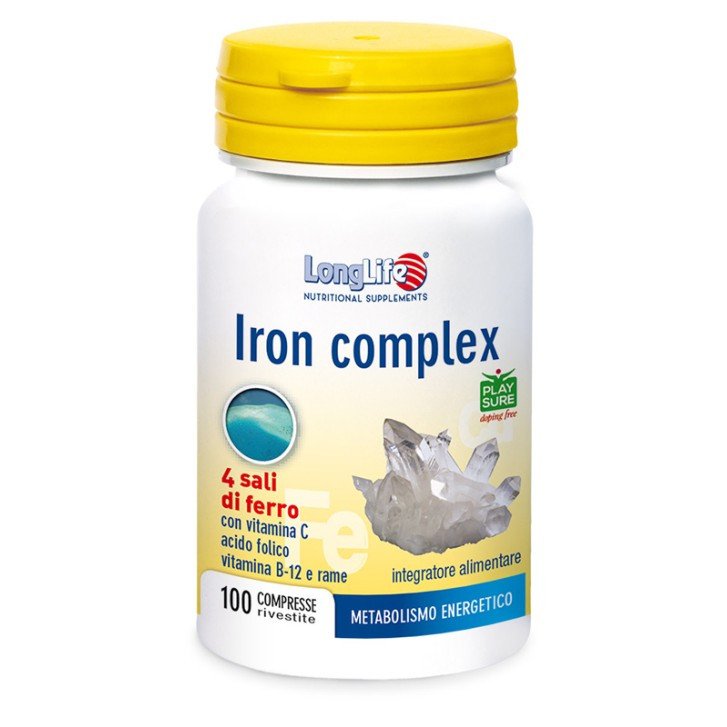 Iron Complex Integratore di Ferro con Vitamina C Acido Folico e Vitamina B12 100 Compresse - Longlife Iron Complex Integratore di Ferro con Vitamina C Acido Folico e Vitamina B12 100 Compresse - Longlife
