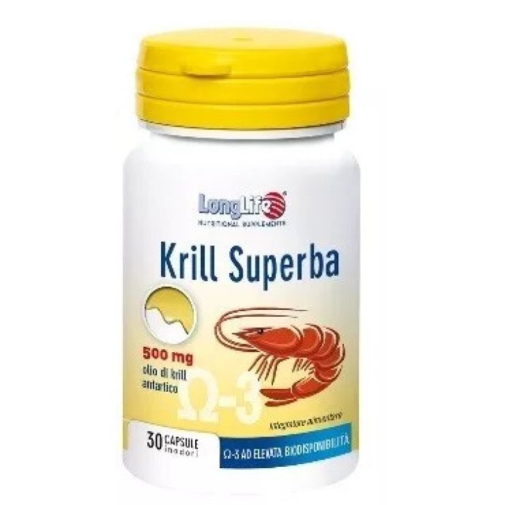 Krill Superba Integratore Omega-3 con Astaxantina per Colesterolo e Metabolismo dei Lipidi 30 Capsule - Longlife