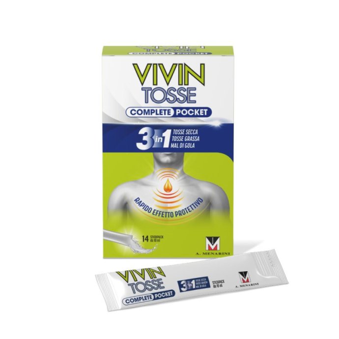 Vivin Tosse Complete Pocket Dispositivo Medico Tosse Secca Grassa e Mal di Gola 14 Stickpack da 10ml - Vivin