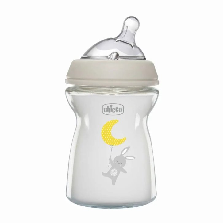 Chicco Natural Feeling Biberon in Vetro Borosilicato Anti-Colica Flusso Lento 0M+ 250ml - Chicco